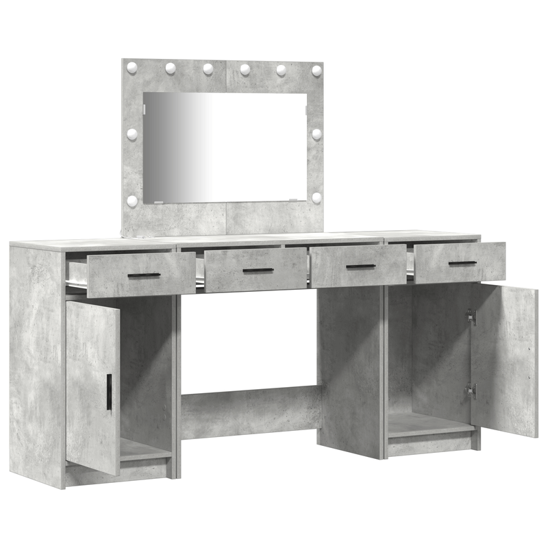 Casa si Gradina - Mobilier - Comode si corpuri - Masute de toaleta - Set masa toaleta cu LED, 3 piese, gri beton, lemn prelucrat - Infinity.ro