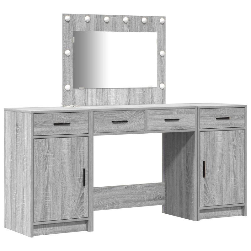 Casa si Gradina - Mobilier - Comode si corpuri - Masute de toaleta - Set masa toaleta cu LED, 3 piese, gri sonoma, lemn prelucrat - Infinity.ro