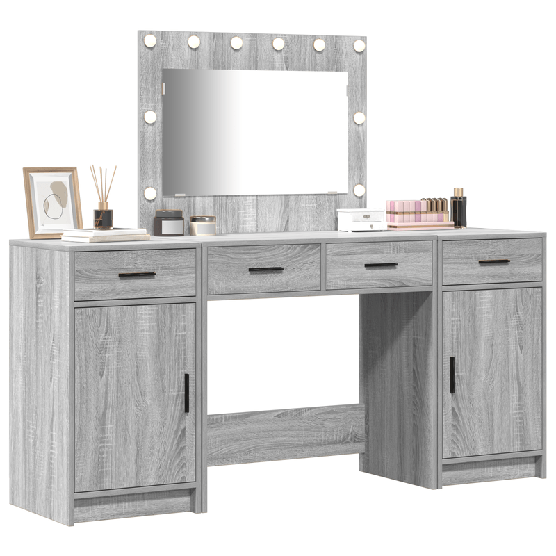 Casa si Gradina - Mobilier - Comode si corpuri - Masute de toaleta - Set masa toaleta cu LED, 3 piese, gri sonoma, lemn prelucrat - Infinity.ro