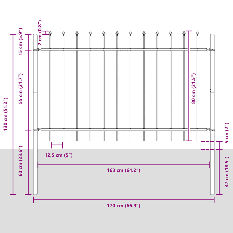 Casa si Gradina - Gradina si terasa - Garduri, panouri si accesorii - Gard de gradina cu varf tip sulita, alb, 3,4x0,8 m, otel - Infinity.ro