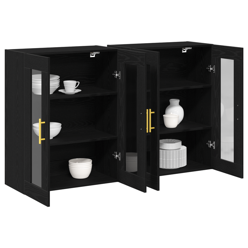 Casa si Gradina - Mobilier - Comode si corpuri - Comode - Dulapuri Montate pe Perete 2 buc Negru Stejar 69,5x34x90 cm Lemn Prelucrat - Infinity.ro