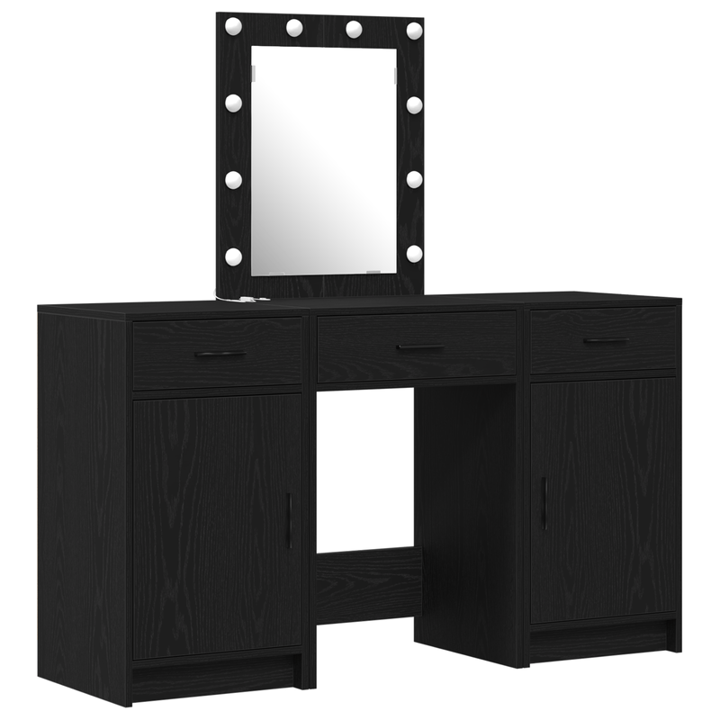 Casa si Gradina - Mobilier - Comode si corpuri - Masute de toaleta - Set masa toaleta cu LED 3 piese, negru, lemn prelucrat - Infinity.ro
