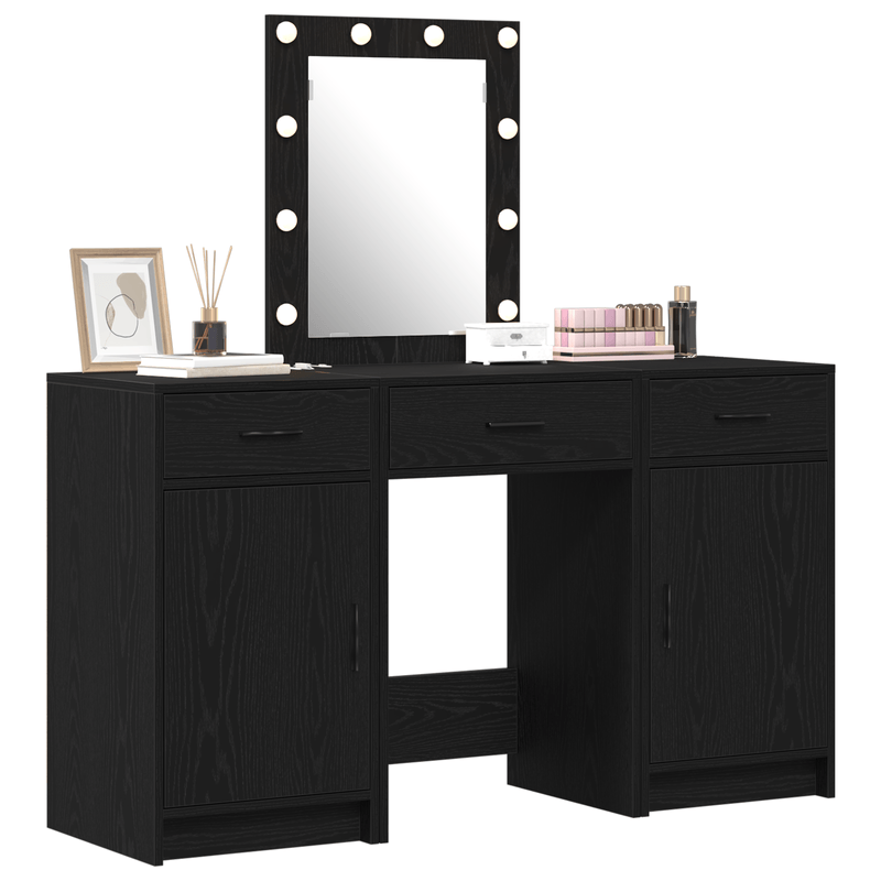 Casa si Gradina - Mobilier - Comode si corpuri - Masute de toaleta - Set masa toaleta cu LED 3 piese, negru, lemn prelucrat - Infinity.ro