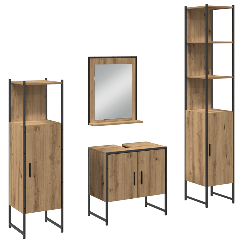 Casa si Gradina - Mobilier - Seturi de mobilier - Seturi baie - Set de mobila pentru baie in 4 piese din stejar mestesugit, lemn prelucrat - Infinity.ro