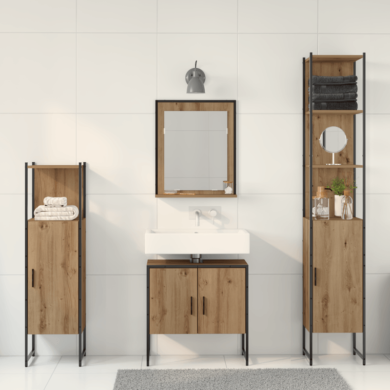 Casa si Gradina - Mobilier - Seturi de mobilier - Seturi baie - Set de mobila pentru baie in 4 piese din stejar mestesugit, lemn prelucrat - Infinity.ro