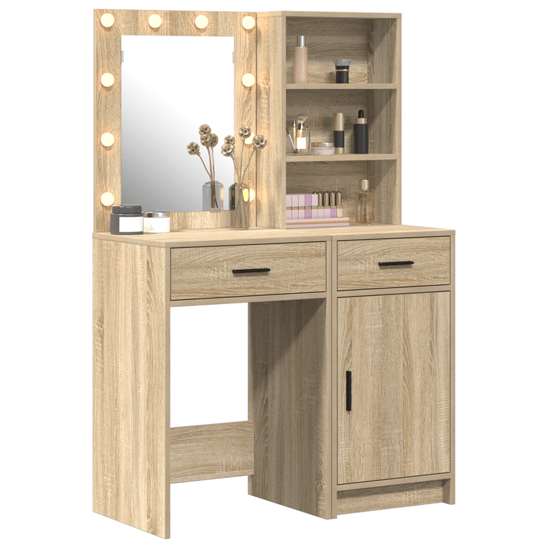 Casa si Gradina - Mobilier - Comode si corpuri - Masute de toaleta - Set masa toaleta cu LED, 2 piese, stejar sonoma, lemn prelucrat - Infinity.ro