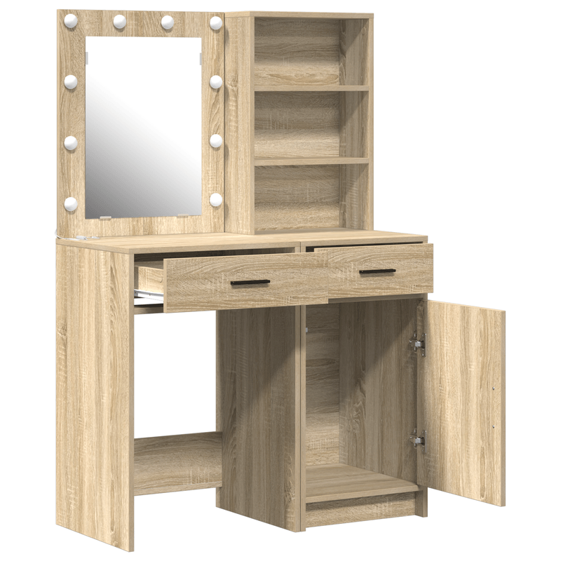 Casa si Gradina - Mobilier - Comode si corpuri - Masute de toaleta - Set masa toaleta cu LED, 2 piese, stejar sonoma, lemn prelucrat - Infinity.ro