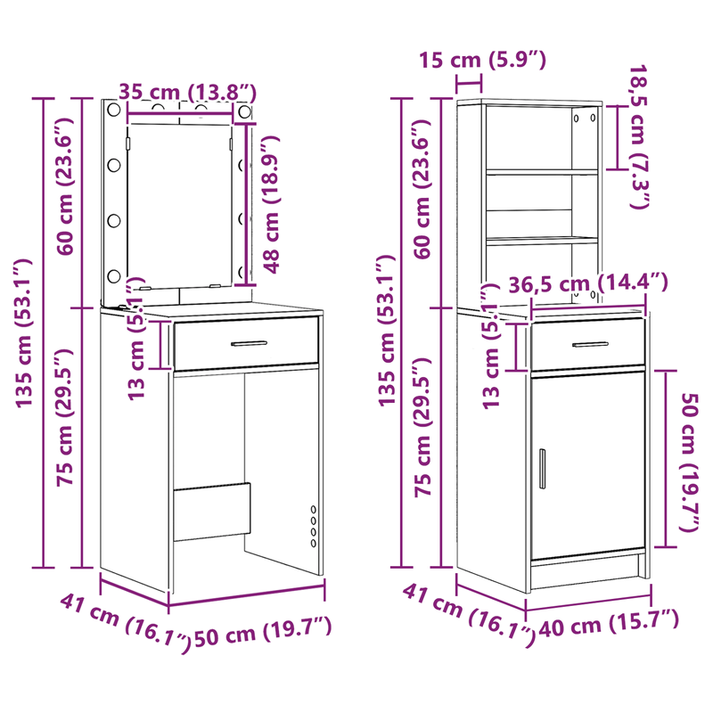 Casa si Gradina - Mobilier - Comode si corpuri - Masute de toaleta - Set masa toaleta cu LED, 2 piese, stejar sonoma, lemn prelucrat - Infinity.ro