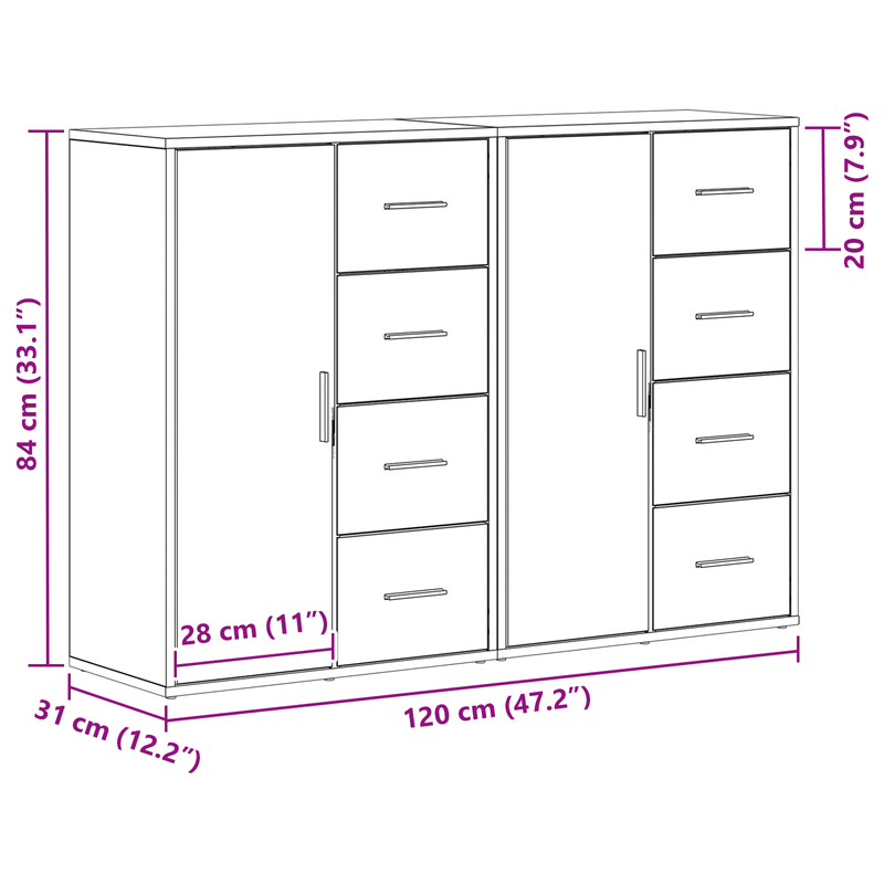 Casa si Gradina - Mobilier - Comode si corpuri - Comode - Bufete 2 buc Negru Stejar 60x31x84 cm Lemn Ingineresc - Infinity.ro