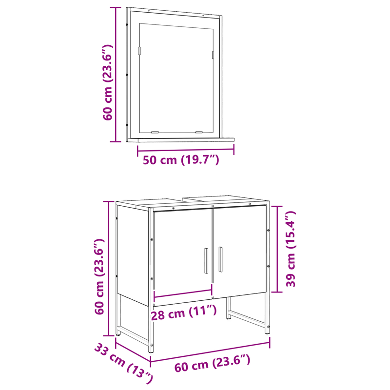 Casa si Gradina - Mobilier - Seturi de mobilier - Seturi baie - Set de dulapuri pentru baie 2 piese din lemn prelucrat fag - Infinity.ro