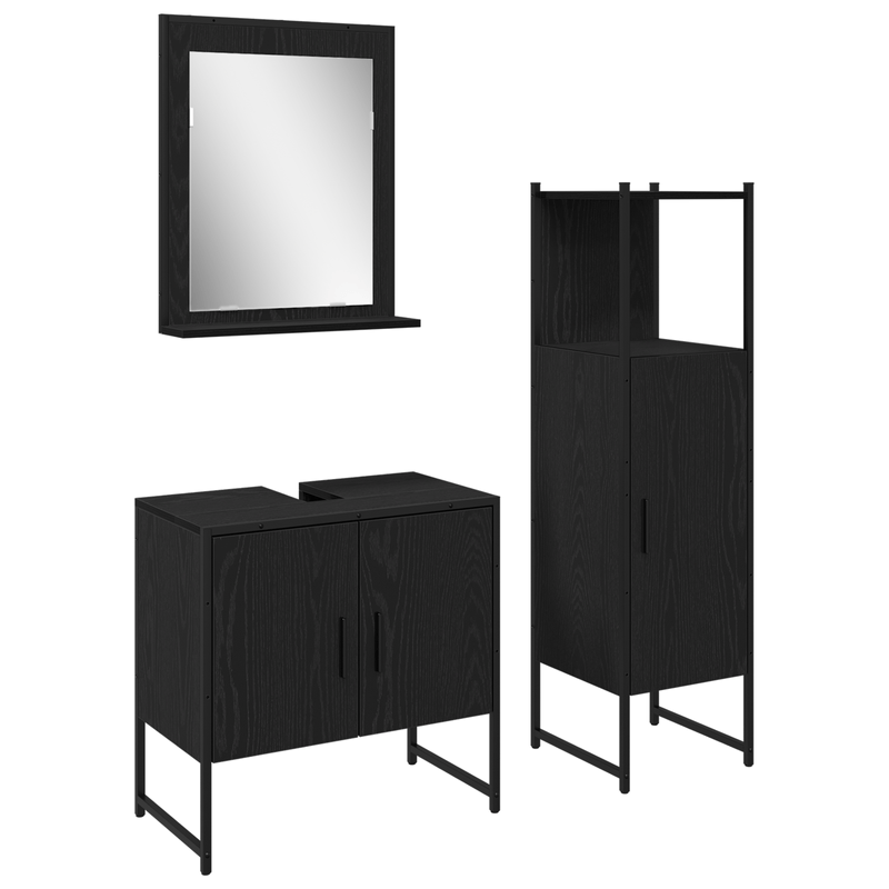 Casa si Gradina - Mobilier - Seturi de mobilier - Seturi baie - Set de dulapuri pentru baie 3 piese Negru Stejar Lemn prelucrat - Infinity.ro