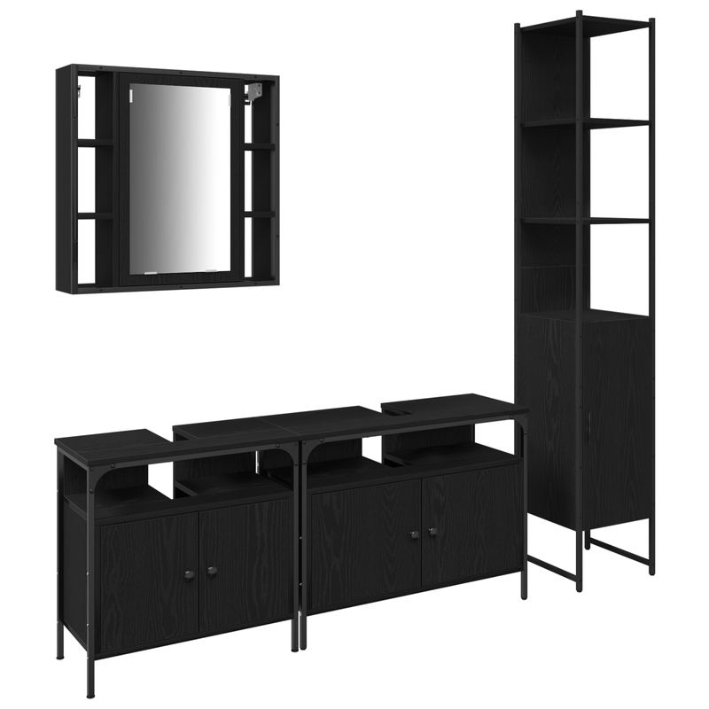 Casa si Gradina - Mobilier - Seturi de mobilier - Seturi baie - Set mobilier baie 4 piese Stejar negru Lemn prelucrat - Infinity.ro