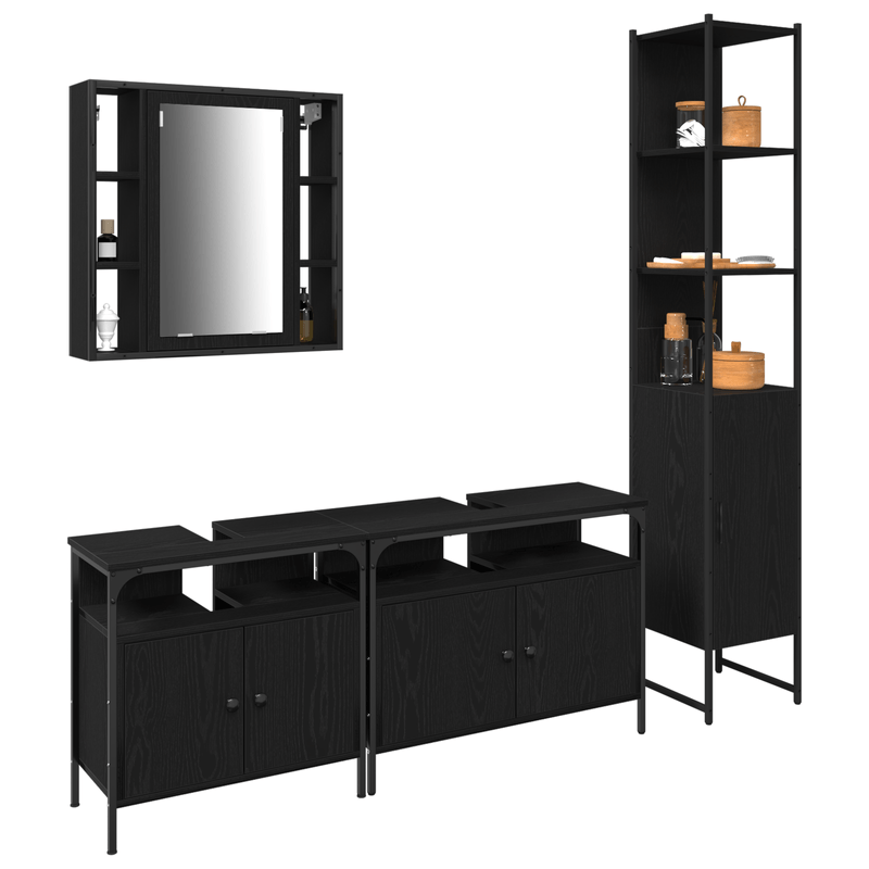 Casa si Gradina - Mobilier - Seturi de mobilier - Seturi baie - Set mobilier baie 4 piese Stejar negru Lemn prelucrat - Infinity.ro