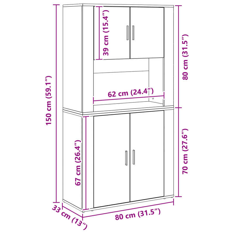 Casa si Gradina - Mobilier - Comode si corpuri - Corpuri bucatarie - Highboard din lemn vechi 80x33x150 cm din lemn compus - Infinity.ro