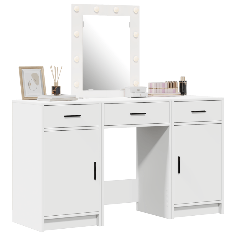 Casa si Gradina - Mobilier - Comode si corpuri - Masute de toaleta - Set masa toaleta cu LED 3 piese, alb, lemn prelucrat - Infinity.ro