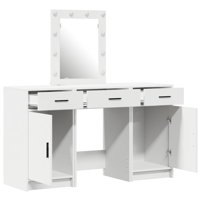 Casa si Gradina - Mobilier - Comode si corpuri - Masute de toaleta - Set masa toaleta cu LED 3 piese, alb, lemn prelucrat - Infinity.ro
