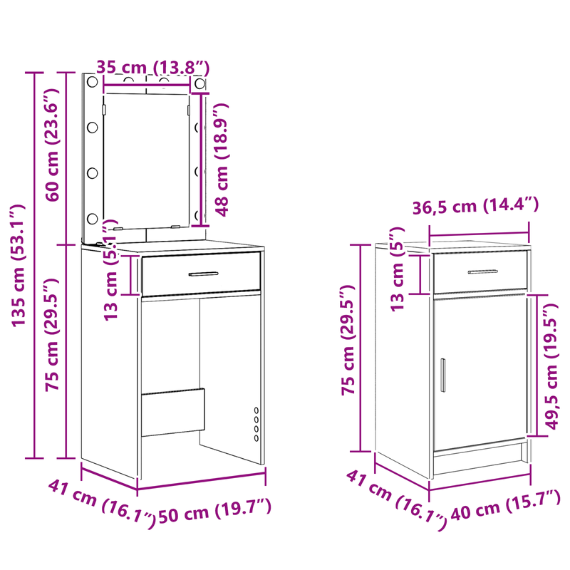Casa si Gradina - Mobilier - Comode si corpuri - Masute de toaleta - Set masa toaleta cu LED 3 piese, alb, lemn prelucrat - Infinity.ro
