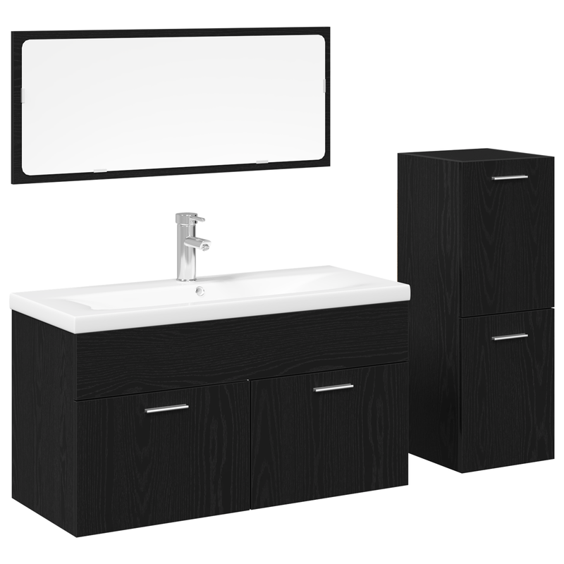Casa si Gradina - Mobilier - Seturi de mobilier - Seturi baie - Set Mobilier Baie 4 Piese Stejar Negru Lemn Prelucrat - Infinity.ro