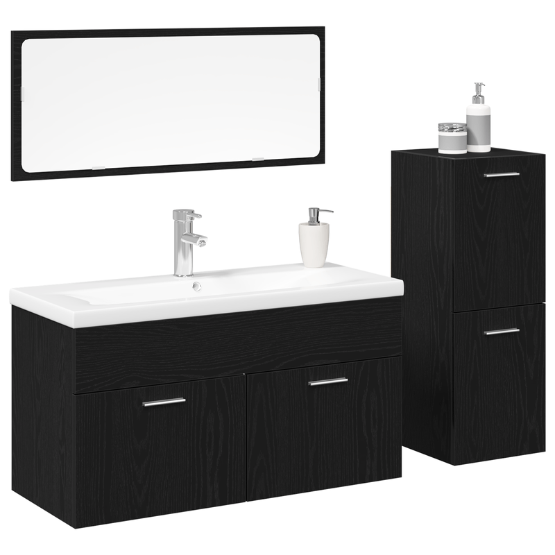 Casa si Gradina - Mobilier - Seturi de mobilier - Seturi baie - Set Mobilier Baie 4 Piese Stejar Negru Lemn Prelucrat - Infinity.ro