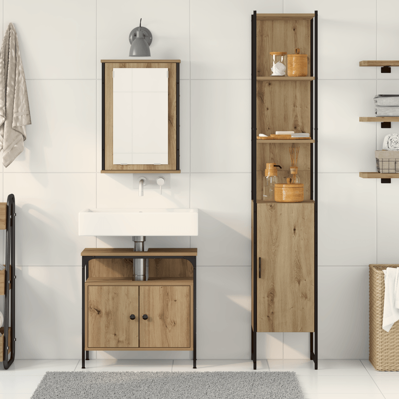 Casa si Gradina - Mobilier - Seturi de mobilier - Seturi baie - Set toaleta 3 piese  din lemn de stejar maro - Infinity.ro