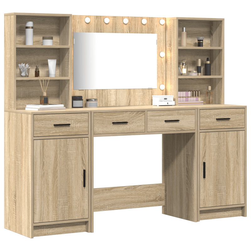 Casa si Gradina - Mobilier - Comode si corpuri - Masute de toaleta - Set masa toaleta cu LED, 3 piese, stejar sonoma, lemn prelucrat - Infinity.ro