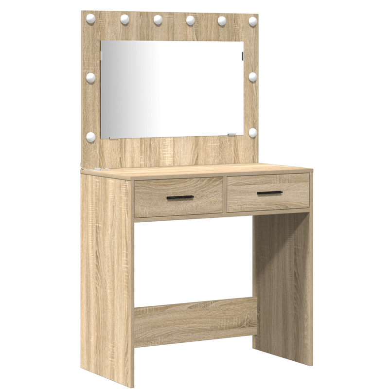 Casa si Gradina - Mobilier - Comode si corpuri - Masute de toaleta - Set masa toaleta cu LED, 3 piese, stejar sonoma, lemn prelucrat - Infinity.ro
