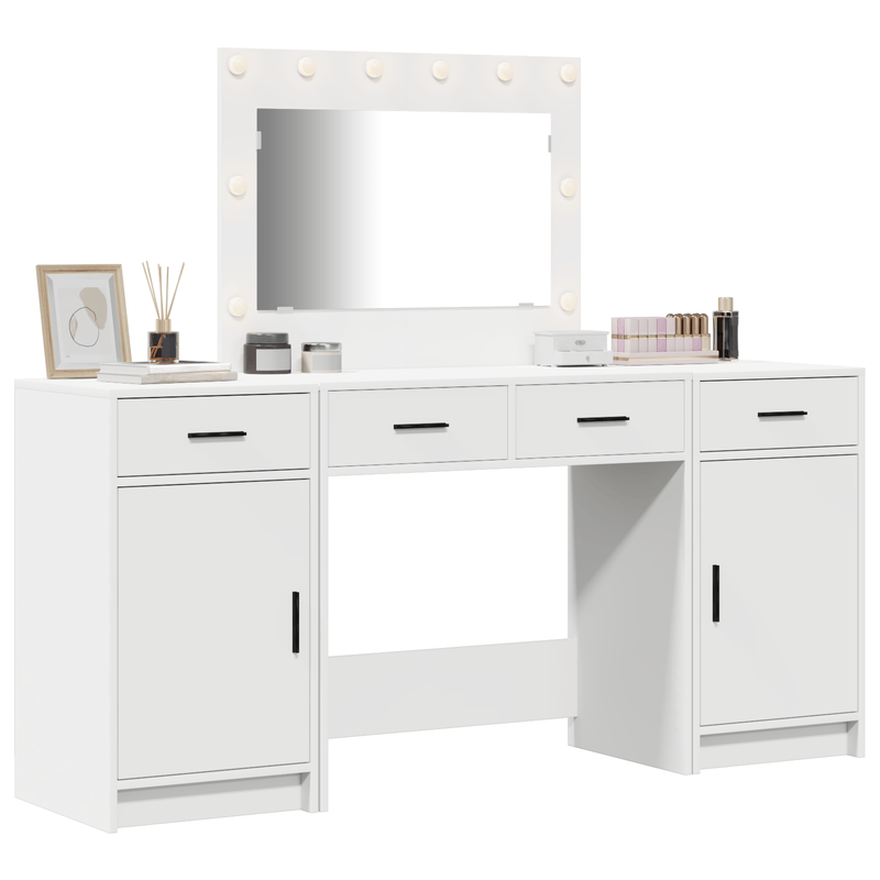 Casa si Gradina - Mobilier - Comode si corpuri - Masute de toaleta - Set masa toaleta cu LED, 3 piese, alb, lemn prelucrat - Infinity.ro