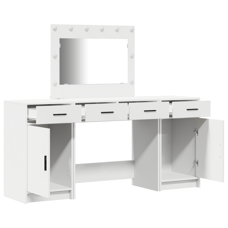 Casa si Gradina - Mobilier - Comode si corpuri - Masute de toaleta - Set masa toaleta cu LED, 3 piese, alb, lemn prelucrat - Infinity.ro