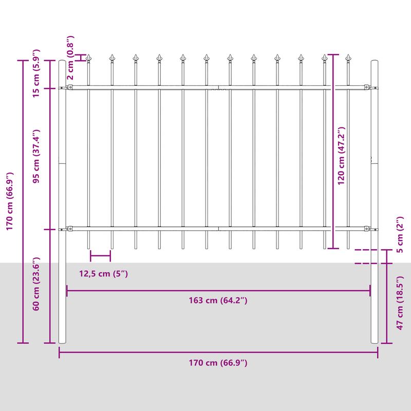 Casa si Gradina - Gradina si terasa - Garduri, panouri si accesorii - Gard de gradina cu varf tip sulita, gri, 13.6x1.2 m, otel - Infinity.ro
