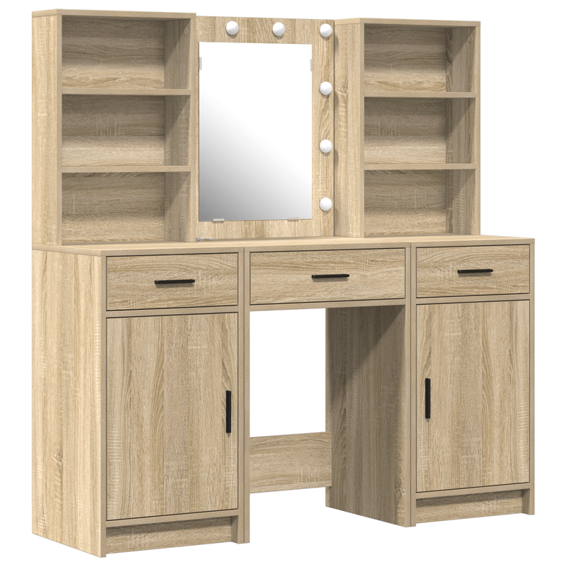 Casa si Gradina - Mobilier - Comode si corpuri - Masute de toaleta - Set masa toaleta cu LED, 3 piese, stejar sonoma, lemn prelucrat - Infinity.ro
