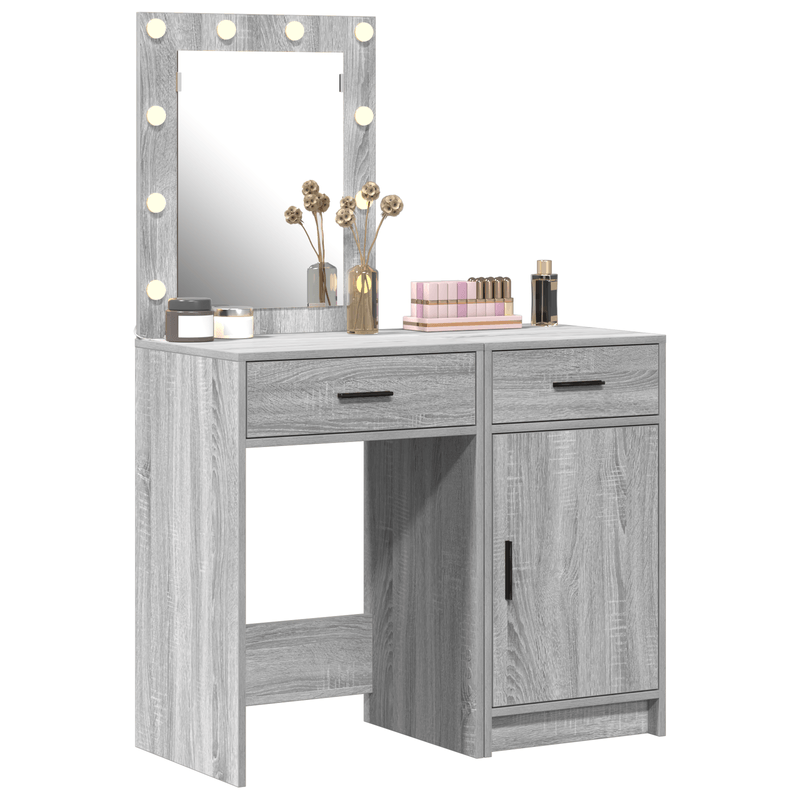 Casa si Gradina - Mobilier - Comode si corpuri - Masute de toaleta - Set masa toaleta cu LED, 2 piese, gri sonoma, lemn prelucrat - Infinity.ro