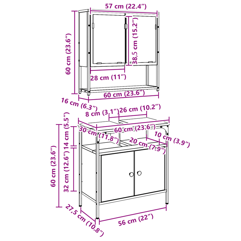 Casa si Gradina - Mobilier - Seturi de mobilier - Seturi baie - Set de mobila pentru baie 2 piese din lemn laminat stejar negru - Infinity.ro
