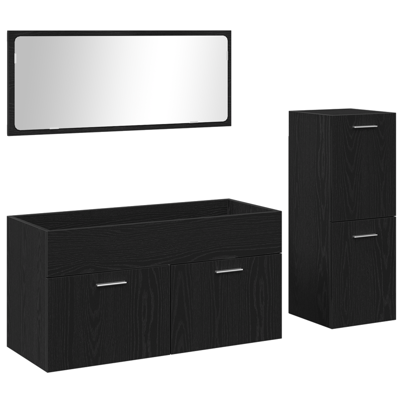 Casa si Gradina - Mobilier - Seturi de mobilier - Seturi baie - Set Mobilier Baie 3 Piese Negru Stejar Lemn Ingineresc - Infinity.ro