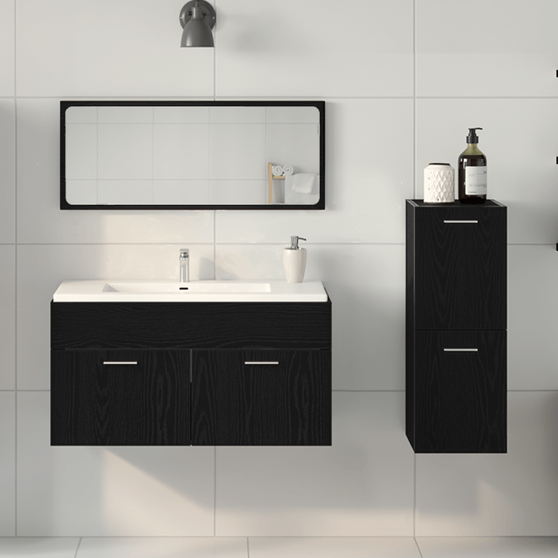 Casa si Gradina - Mobilier - Seturi de mobilier - Seturi baie - Set Mobilier Baie 3 Piese Negru Stejar Lemn Ingineresc - Infinity.ro