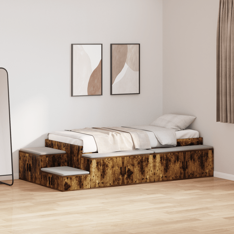 Casa si Gradina - Mobilier - Paturi si accesorii - Paturi - Cadru de pat de depozitare din stejar afumat 90x190 cm - Infinity.ro