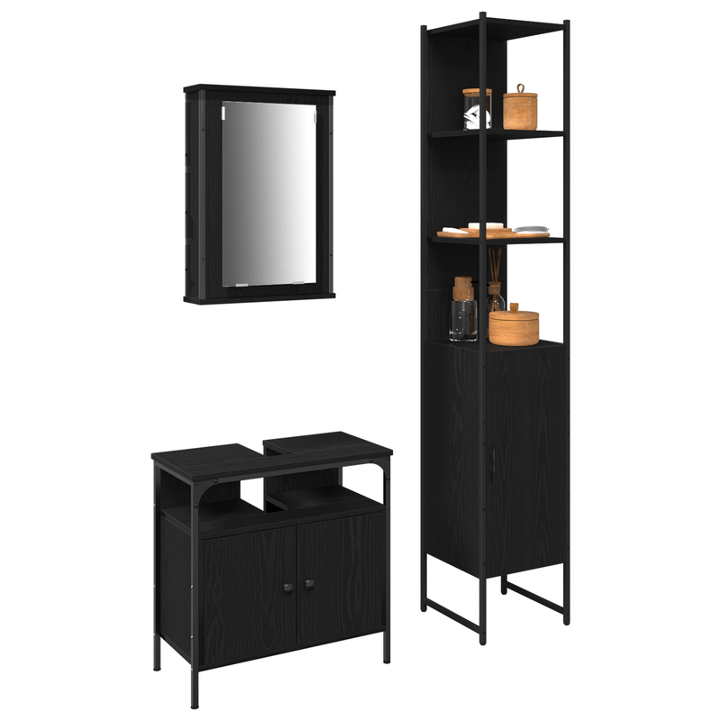 Casa si Gradina - Mobilier - Seturi de mobilier - Seturi baie - Set de mobila pentru baie 3 piese  Negru Stejar Lemn prelucrat - Infinity.ro