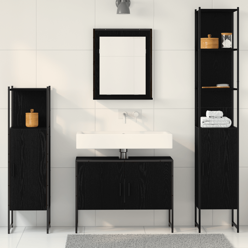 Casa si Gradina - Mobilier - Seturi de mobilier - Seturi baie - Set 4 piese mobilier baie Stejar negru Lemn prelucrat - Infinity.ro