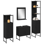 Casa si Gradina - Mobilier - Seturi de mobilier - Seturi baie - Set Mobilier Baie 4 Piese Stejar Negru - Lemn Prelucrat - Infinity.ro