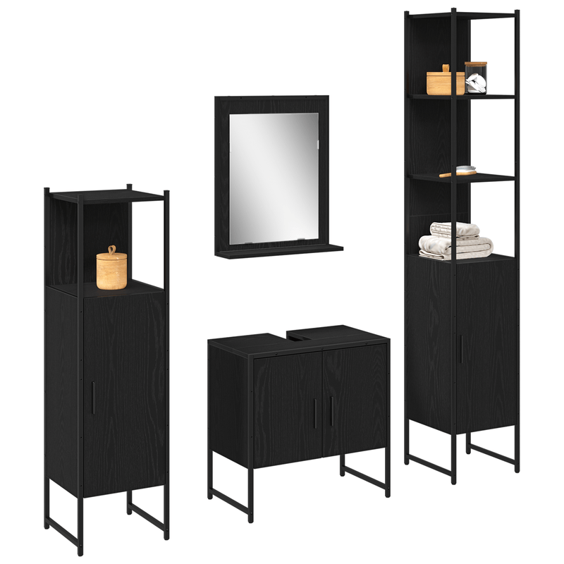 Casa si Gradina - Mobilier - Seturi de mobilier - Seturi baie - Set Mobilier Baie 4 Piese Stejar Negru - Lemn Prelucrat - Infinity.ro