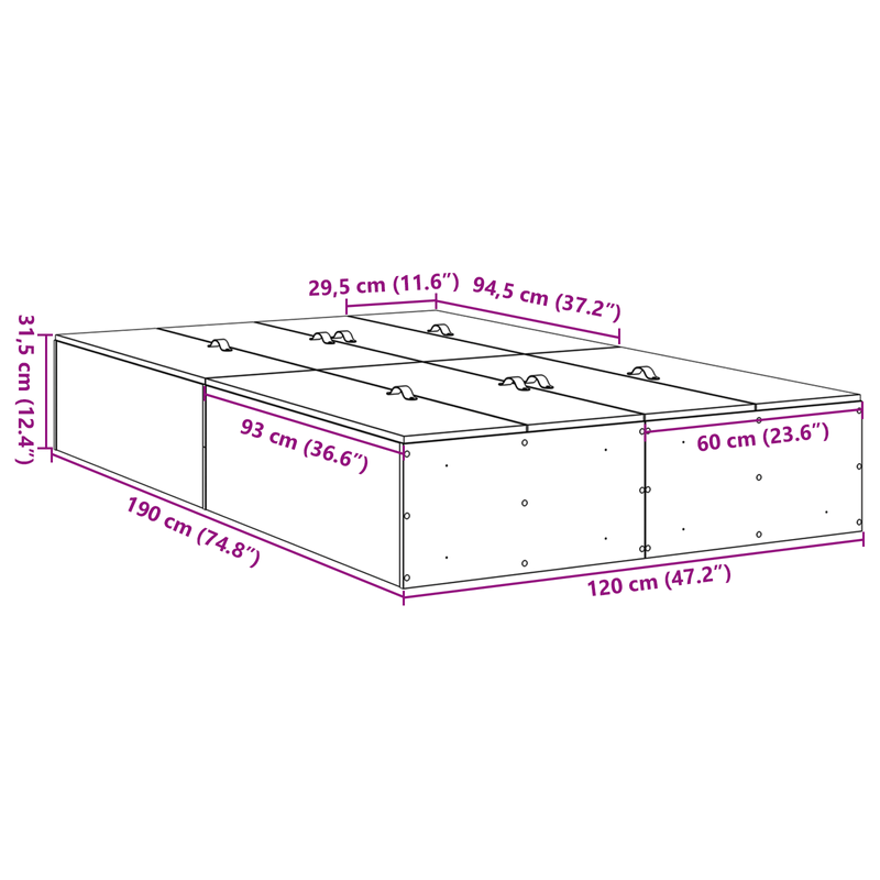 Casa si Gradina - Mobilier - Paturi si accesorii - Paturi - Cadru de pat cu depozitare  Gri Sonoma 120x190 cm - Infinity.ro