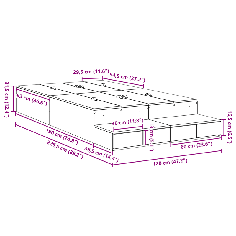 Casa si Gradina - Mobilier - Paturi si accesorii - Paturi - Cadru de pat cu depozitare Negru Stejar 120x190 cm - Infinity.ro