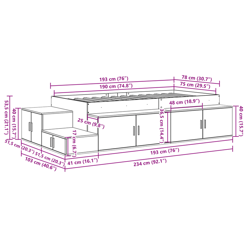 Casa si Gradina - Mobilier - Paturi si accesorii - Paturi - Cadru de Pat de Depozitare Lemn Vechi 75x190 cm - Infinity.ro