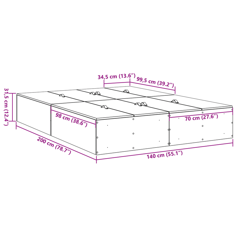 Casa si Gradina - Mobilier - Paturi si accesorii - Paturi - Cadru de pat cu depozitare Stejar Negru 140x200 cm - Infinity.ro