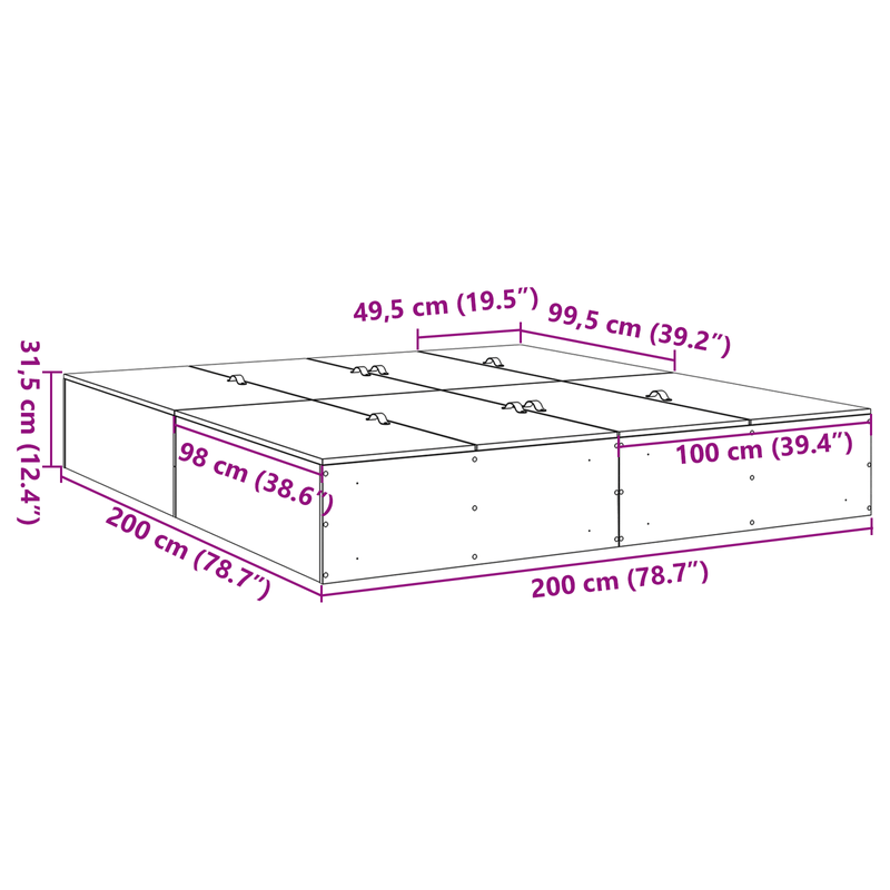 Casa si Gradina - Mobilier - Paturi si accesorii - Paturi - Cadru de pat cu depozitare  Gri Sonoma 200x200 cm - Infinity.ro