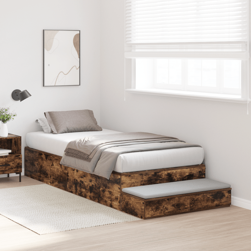 Casa si Gradina - Mobilier - Paturi si accesorii - Paturi - Cadru de pat cu depozitare Stejar fumuriu 90x200 cm - Infinity.ro