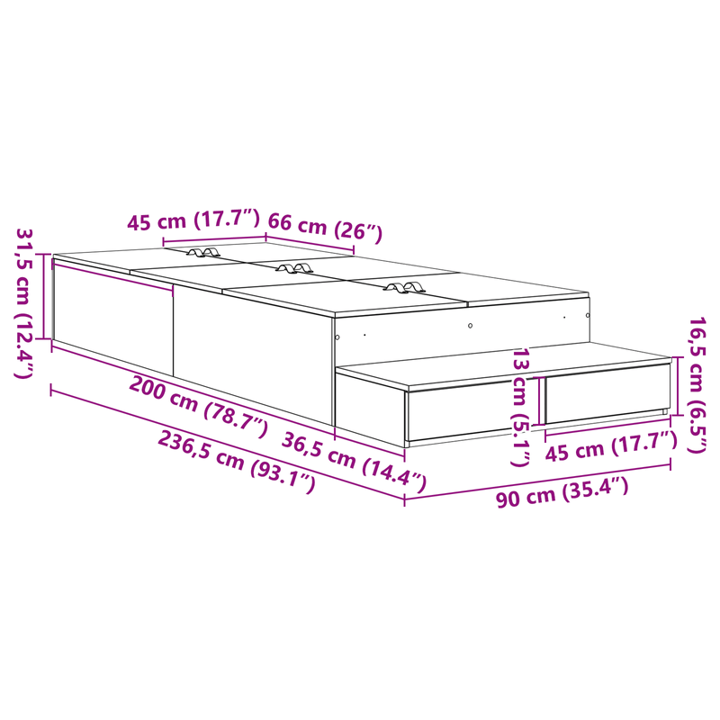 Casa si Gradina - Mobilier - Paturi si accesorii - Paturi - Cadru de pat cu depozitare Stejar fumuriu 90x200 cm - Infinity.ro
