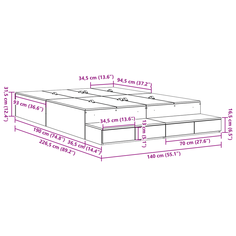 Casa si Gradina - Mobilier - Paturi si accesorii - Paturi - Cadru de pat cu depozitare Stejar afumat 140x190 cm - Infinity.ro