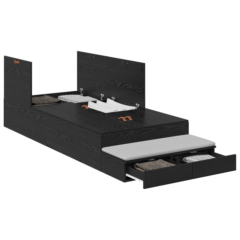 Casa si Gradina - Mobilier - Paturi si accesorii - Paturi - Cadru de pat cu depozitare Negru Stejar 75x190 cm - Infinity.ro