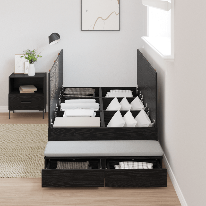 Casa si Gradina - Mobilier - Paturi si accesorii - Paturi - Cadru de pat cu depozitare Negru Stejar 75x190 cm - Infinity.ro
