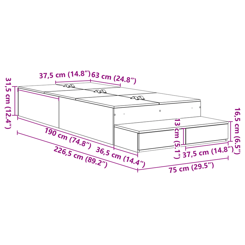 Casa si Gradina - Mobilier - Paturi si accesorii - Paturi - Cadru de pat cu depozitare Negru Stejar 75x190 cm - Infinity.ro